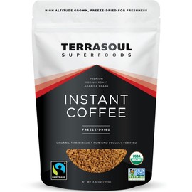 Terrasoul Superfoods Organic Freeze-Dried Instant Coffee, 3.5 oz - Fairtrade | Arabica Beans | Fresh Taste | Medium Roast