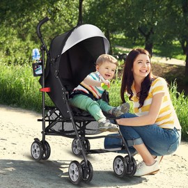 BABY JOY Lightweight Stroller, Compact Travel Stroller, Infant Stroller w/Adjustable Backrest & Canopy, Cup Holder, Storage Basket, 5-Point Harness, Easy Fold, Umbrella Stroller for Toddler, Black