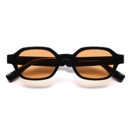 SOJOS Retro Polarized Hexagon Sunglasses for Women Men, UV400 Trendy Rectangle 70s 80s 90s Shades SJ2389,Black/Orange