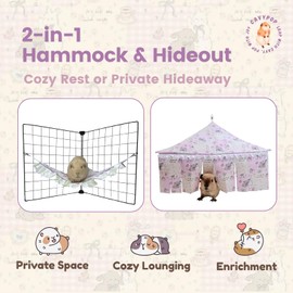 CAVYPOP 2-in-1 Guinea Pig Hideout & Bed Hammock – Washable Pink Plaid Fleece Decor with Thick Mat – Cage Accessories for Small Animals Like Rabbits, Chinchillas & Ferrets to Play, Hide & Rest