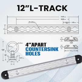 APAGOO 12 Inch Aluminum L-Track Tie Down System 4 Pack with 8 Single Stud Fittings - Cargo Tie Down Rails for Motorcycle ATV Trailer Truck Van Pickup Bed Cargo Anchors