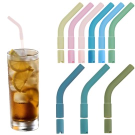 18Pcs Silicone Straw Tips and Pedestals, Reusable Silicone Tips for Metal Straws, 8mm Bendy Straws for Boba, Smoothies