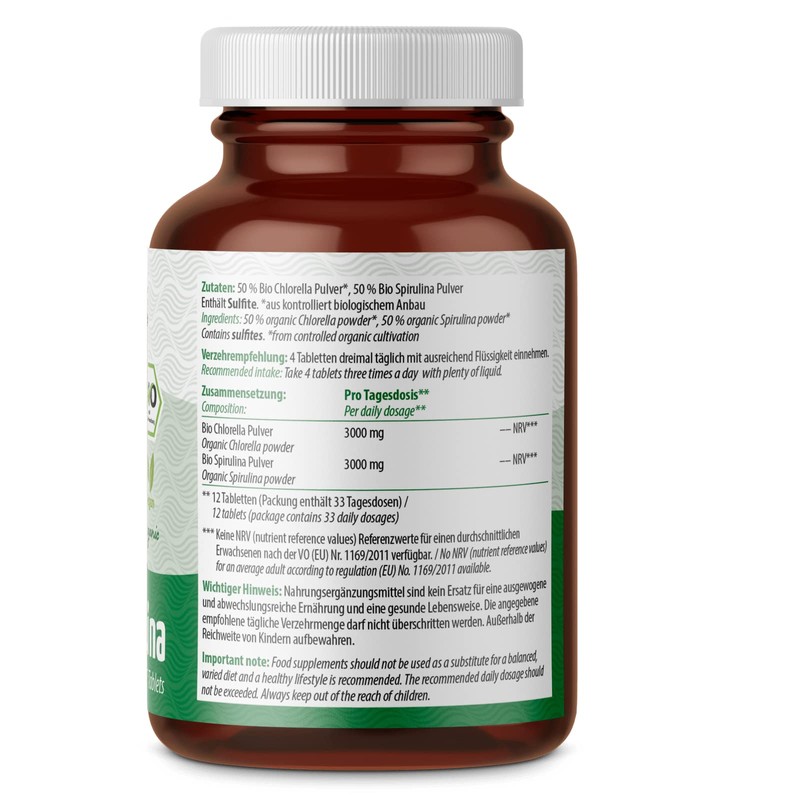 Spirulina Chlorella Organic Pellets | 400 Tablets | Each with