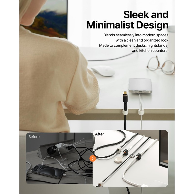6 PACK Sinjimoru Magnetic Cable Clips, Compact Size Cord Organizer