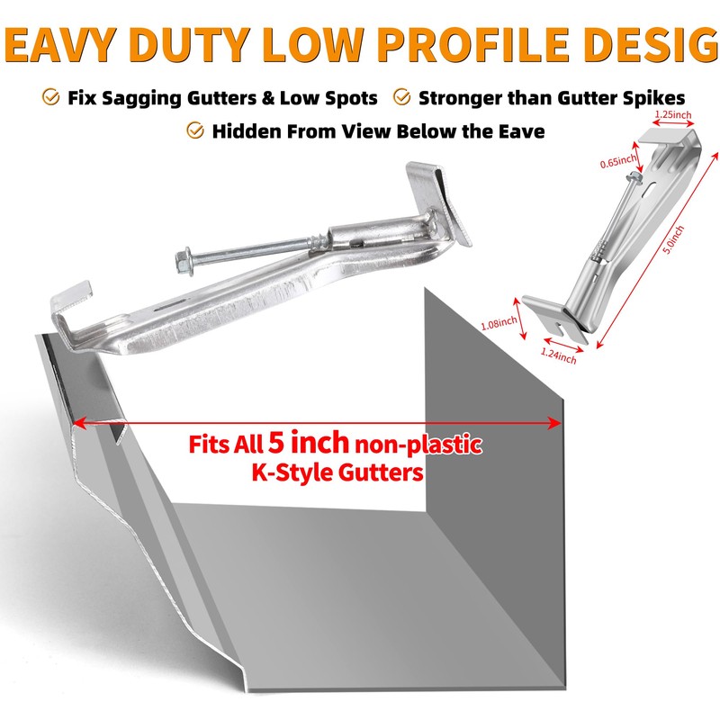 5" 10 Pack Gutter Hangers, Heavy Duty Hidden Rain Gutter