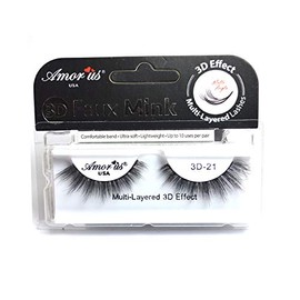 AMOR US 3D Effect Faux Mink False Eyelashes Multi Layered Eye Lashes Pick 1 Type + Zip Bag (3D-21)