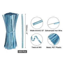 uxcell 4" Twist Ties, Metallic Twist Ties, Reusable Plastic Coated Twist Ties for Bakery, Candy Bags, Coffee Bags, Goodie Bags, Pack of 500, Shiny Blue