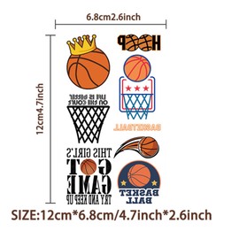 10 Sheets Basketball Temporary Tattoos for Kids, Sport Birthday Party Favors, Cool Decoration Sticker Gifts for Girl Boys Home Activity Class Prizes Carnival Christmas Rewards