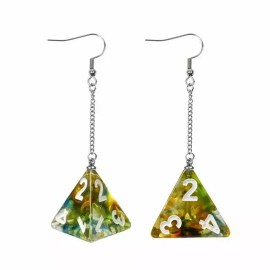 BrycesDice Green Dice Earrings: D4 Dice w/Colorful Inclusion Nerdy RPG Jewelry