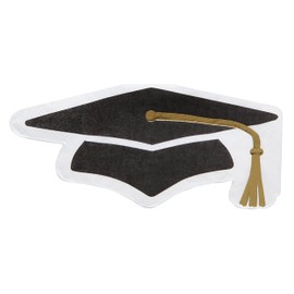 Black Grad Cap Napkins with Gold Tone Tassel Party Napkin, Die Cut Shape Graduation Dessert or Cocktail Naps 2021, Pack of 20