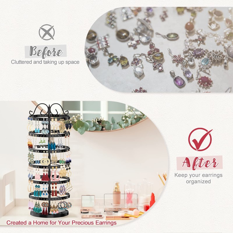 iDavosic.ly 6 Tier Metal Rotating Earring Holder Organizer, 264 Holes
