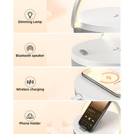 EZVALO LED Nachttischlampe Mit Ladefunktion, 4-in-1 Lampe mit Touch Dimmbar Nachtlicht & Kabelloser Ladefunktion & Bluetooth Lautsprecher & 180° Handy Ständer, Schreibtischlampe Tischleuchte
