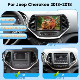 [2+64G] for Jeep Cherokee 2013-2018 DSP Audio - 10.1 inch HD Touchscreen Android 13 Car Radio - Wireless Carplay & Android Auto, GPS, WiFi, Mirror Link, DSP+EQ, SWC + AHD Backup Camera +Canbus