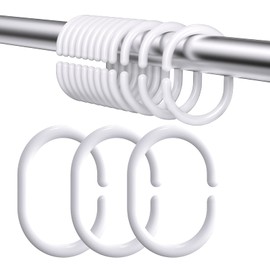 Shower Curtain Rings, Pack of 24, Shower Rings for Shower Curtain Rails, Made of Sturdy Plastic Shower Curtain Rings, Shower Curtain Hooks, White Rings in C-Shape for Shower Window Rod