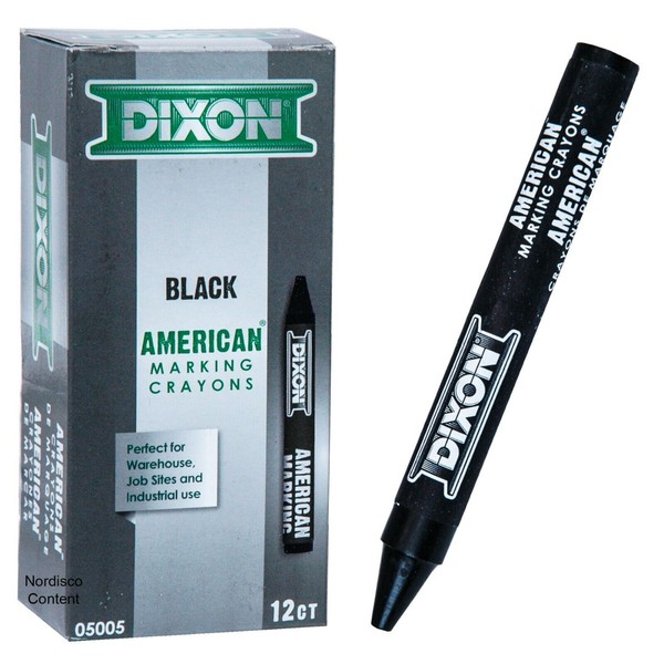 Dixon 05005 American Marking Crayons, Black, 5" Length, Box of 12