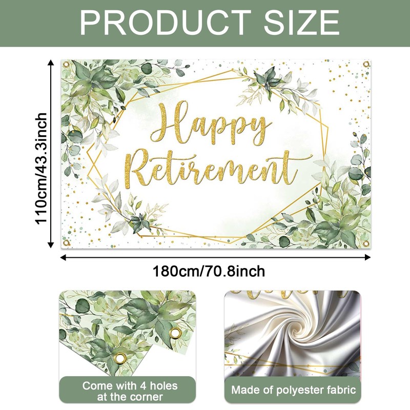Mocsicka Happy Retirement Backdrop Eucalyptus Leaves Retirement Party Decorations Sage