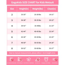 Gogokids Kids Wetsuit, Youth 2.5mm Neoprene Thermal Full Wet Suits, Girls Long Sleeve Back Zip Sun Protection Swimsuits for Water Sports, Diving, Swimming, Surfing Lessons, Keep Warm