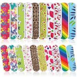 Paquete de 100 limas de uas desechables de doble cara, para manicura azul y rosa (2,36 x 0,59 x 0,16 pulgadas, estampado de colores de la serie de... 