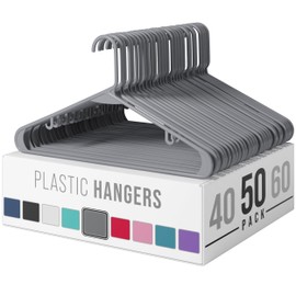 Plastic Hangers 50 Pack Grey - Clothes Hangers - Makes The Perfect Coat Hanger and General Space Saving Clothes Hangers for Closet - Percheros Ganchos para Colgar Ropa Hangars