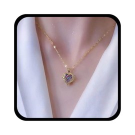 Dervivea Boho Amethyst Heart Pendant Necklace Gold Amethyst Heart Necklace Amethyst Heart Choker Necklace Purple Crystal Heart Chain Necklace Love Heart Collar Necklace Jewellery for Women, Zinc, No