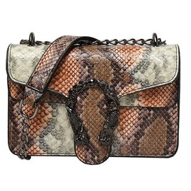 Creative Storm Women Leather Crossbody Purse Bags,Fashion Snake Printed Leather Shoulder Bags,Small Clutch Bags, Red