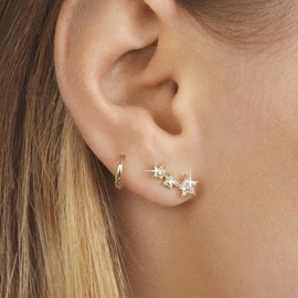 Yheakne Vintage Crystal Star Ear Climber Earrings Gold Small Huggie Hoop Earrings CZ Star Ear Crawler Earrings Tiny Thin Huggie Earrings Rhinestone Star Stud Earrings Jewellery for Women 2 Pieces,
