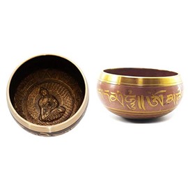 Skywalk Hand Made Brass Tibetan Buddhist Prayer Instrument with Striker Stick, OM Bell, OM Bowl, Meditation Bowl, Music Therapy (Multicolor, 4 Inch Diameter)