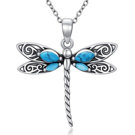 Fandrox Turquoise Dragonfly Necklace 925 Sterling Silver Dragonfly Pendant for Women