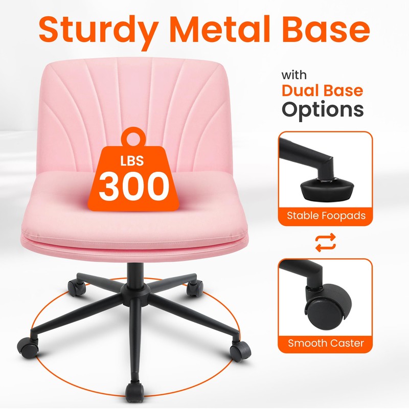 Orange Factory Criss Cross Chair with Wheels Comfy Wide Vanity