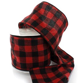 Ribbon Traditions 4.75" Wired Red/Black Flannel Plaid Ribbon - 10 Yards
