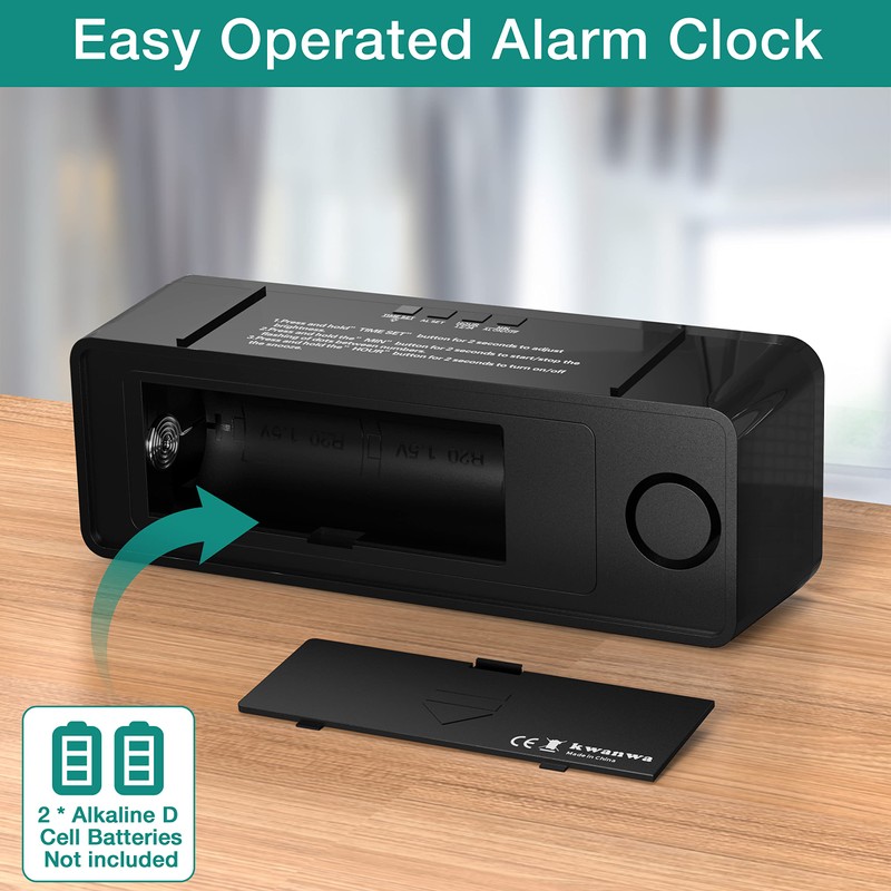 KWANWA Digital Alarm Clock with Large 1.8" LED Display, Battery