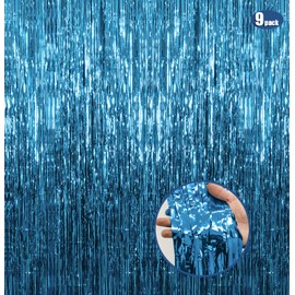 Lake Blue Party Backdrop Fachoige 9 Packs of 3.2ft*6.6ft Metallic Tinsel Foil Fringe Curtains for Kids Boy Birthday Sea Holiday Celebration Party Decorations and Photo Booth Props