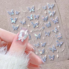 Aurora Butterfly Nail Sticker 5D Embossed Self-Adhesive Colored Blue Purple Pink Butterfly Suitable for Ladies Girls Nail Art Decoration