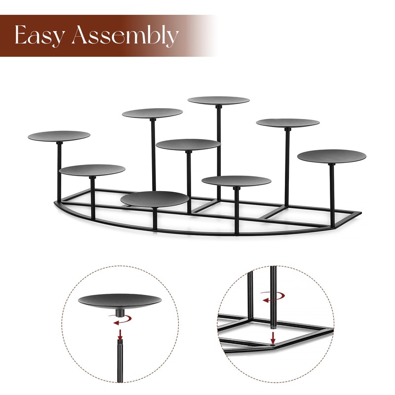 Candeldo Candelabra Fireplace Candle Holder: Black Metal Pillar Candle Holders