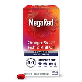 Megared Advanced 4-in-1 Concentrated Omega-3 Fish & Krill Oil Supplement, 900 mg, 60 Count