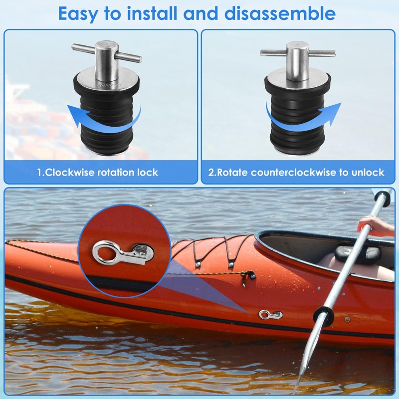 4Pcs Boat Drain Plug Kit Stainless Steel Snap Handle and