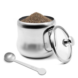 300 ml Sugar Bowl 304 Stainless Steel Spice Jar Home Spice Jar Metal Tin Kitchen Sugar Container with Lid and Spoon for Spices, Sugar, Coffee, Tea, Pepper (Style 1)