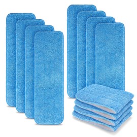HOMEE Reusable Microfiber Mop Pads, 12 Pack 18"x 6" Mop Head Replacement, Wet/Dry Home & Commercial Cleaning Scrubbing Floor Pad - Blue