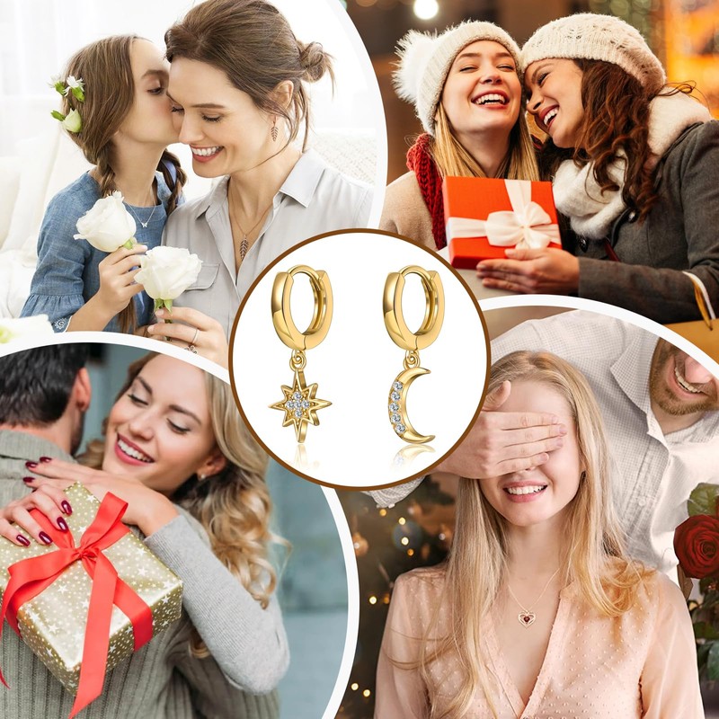 XSDSLS Hoop Earrings for Women Moon Star Dangle Small Hoop