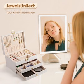 coobest 3 Layer Jewelry Box, Lockable Jewelry Holder Organizer with Jewelry Drawer, Large Jewelry Boxes & Organizer with Velvet Earring Storage, Unique Gifts for Women Mom