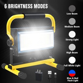 Tresda 100W COB Rechargeable Work Light, 7000LM Cordless LED Work Lights, Waterproof Portable Flood Light with Stand for Outdoor Camping, Hiking, Garage, Car Repairing, Workshop Job Site Lighting