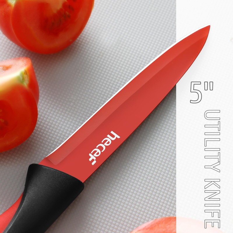 hecef 13 Pieces Kitchen Knife Set with Built-in Sharpening Wooden