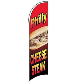 Philly Cheese Steaks - Windless Swooper Flag Feather Banner Sign 2.5x11.5 ft Tall (Flag Only) rb