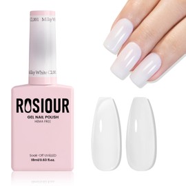 Rosiour HEMA-Free Jelly Milky White Gel Nail Polish, 18 ML Sheer White Gel Polish for Women Girls Gift, Translucent Color Soak Off Gel for Spring French Nail Manicure Salon DIY