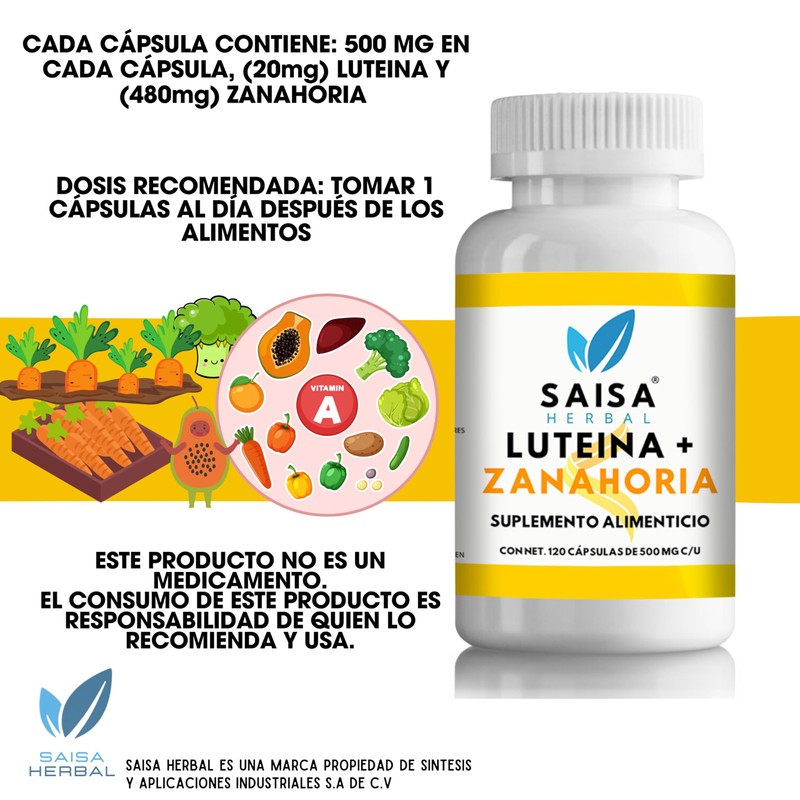 Luteína Y Zanahoria Con 120 Capsulas Saisa Herbal Visión+