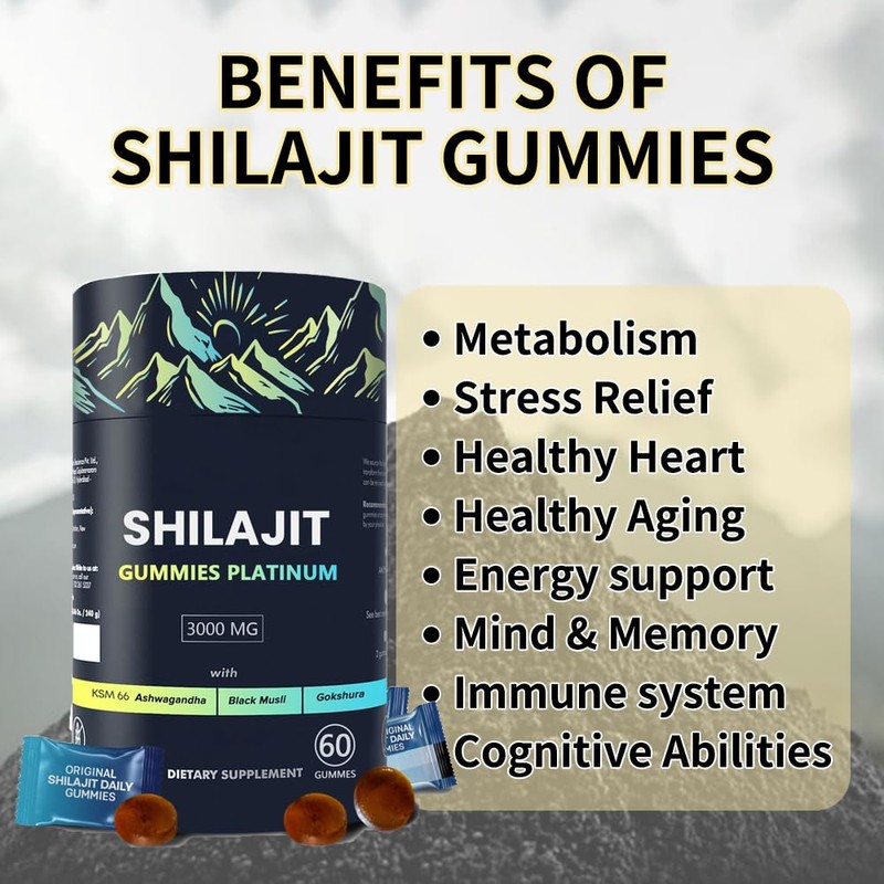 100% Shilajit Gummy Platinum-Shilajit Gummies, Pure Himalayan Platinum Shilajit 3000mg