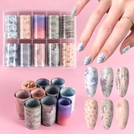 XEAOHESY 10 Rolls Traditional Chinese Style Nail Foil Transfer Stickers Flower Chinese Calligraphy Ink Painting Pattern Nail Foil Sheets Transfer Foils Stickers Classical Nail Art Supplies（Design 1）