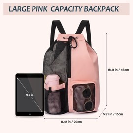 Cretosou Mesh Swimming Backpack, Waterproof Sports Backpacks, Gym Bag, Swimming Bag, Swimming Backpack, Large Capacity, Swimming Bag with Girls and Men for Swimming Fitness Training Equipment (Pink)