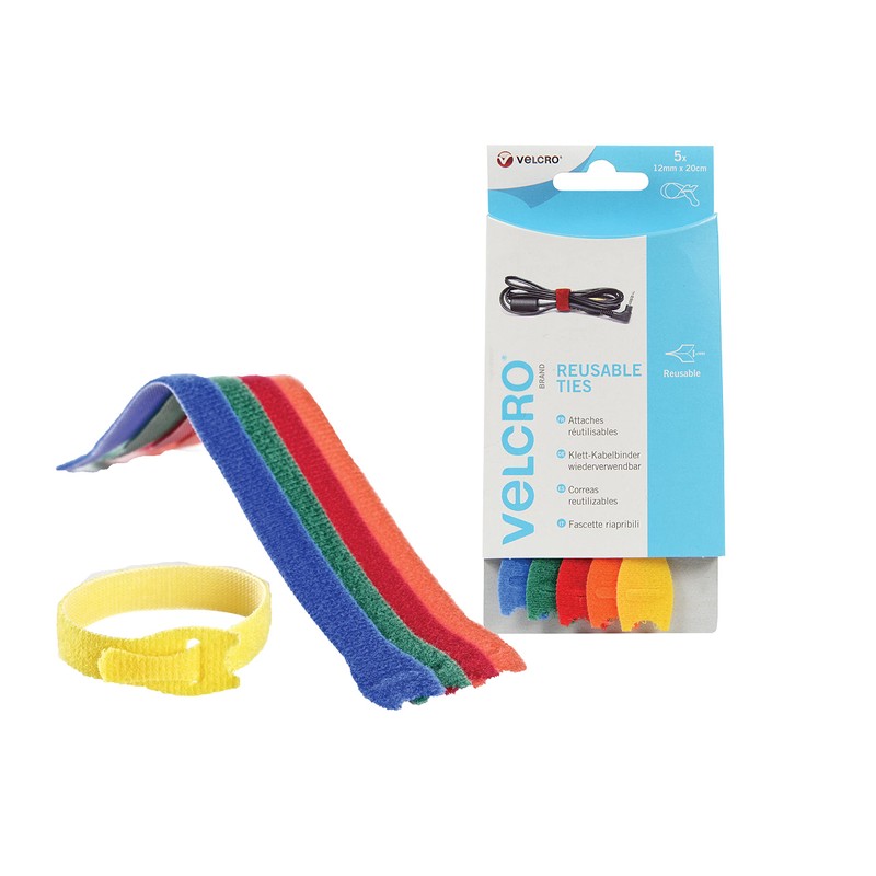 VELCRO Brand VEL60250 Velcro Adjustable Ties (5), Multi-Colour, 12mm x