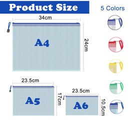 15 Stück Dokumententasche mit Reißverschluss A4+A5+A6, Zipper Beutel Wasserdichter Dokumentenbeutel 5 Farben